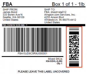 Amazon Shipping Label with 1D Barcode and 2D barcode explaining the distinction between 2D barcodes and 1D Barcodes